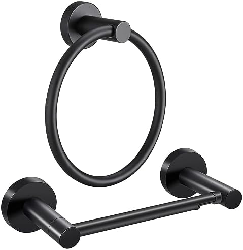 Matte Black Towel Ring and Paper Holder Set