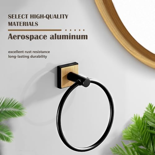 2 Pcs Bamboo Towel Holder Matte Black 304 Stainless Steel