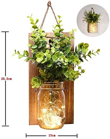ECTY Rustic Wall Sconces with LED Fairy Lights and Green Plant