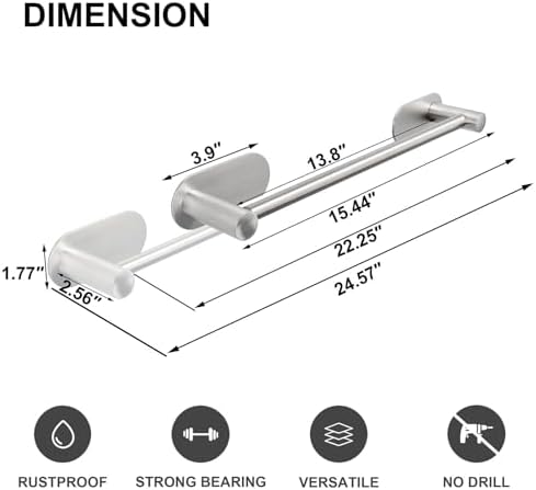 TocTen Self Adhesive Towel Bar - Adjustable 16-24 inches