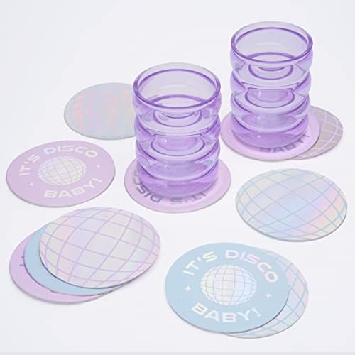 XO Fetti Disco Party Drink Coasters - 16pcs Iridescent Foil