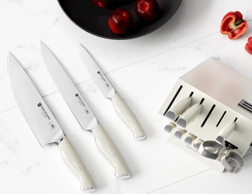 BRODARK Ivory Series 15Pc Chef Knife Set with Block and Sharpener