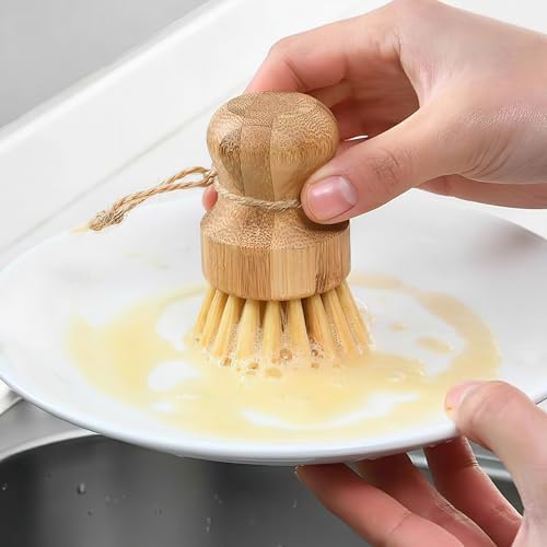 Nokiils 2 Pack Round Wooden Dish Brush Set