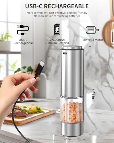 CIRCLE JOY Rechargeable Pepper Mill with Adjustable Coarseness and LED Light