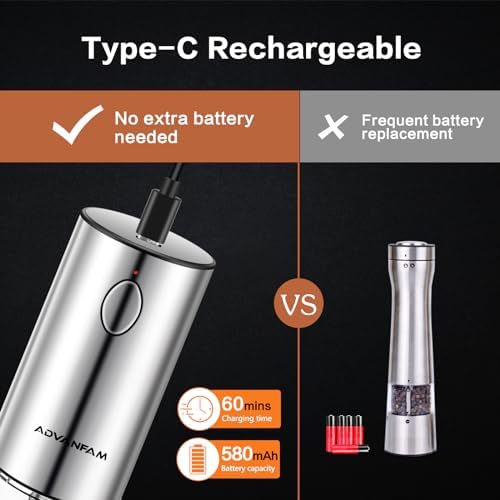 Advanfam Electric Pepper Salt Grinder Set with LED Light