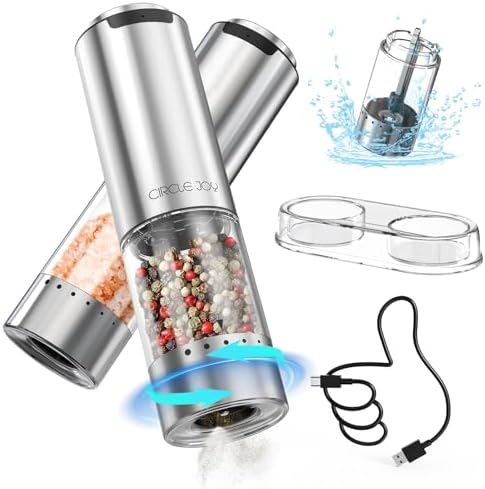 CIRCLE JOY Electric Salt Pepper Grinder Set with Rechargeable Base