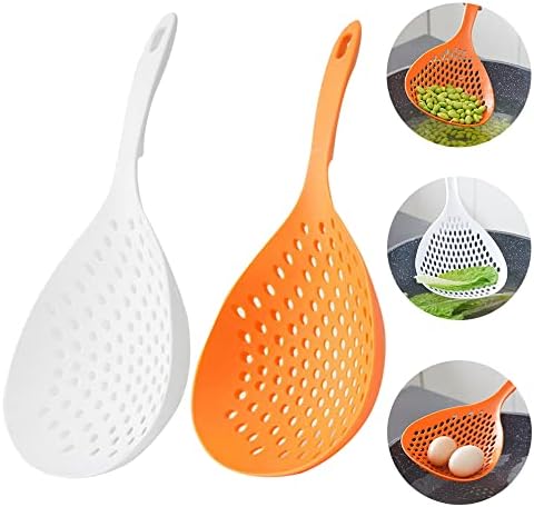 2 Pieces Plastic Skimmer Spoon with Handle White and Orange