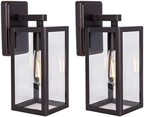 LIT-PaTH 2-Pack Wall Lantern with E26 Base Glass Shade
