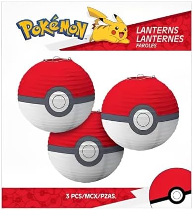 Amscan Pokemon Ball Paper Party Lanterns - 95 H Red White Pack of 3