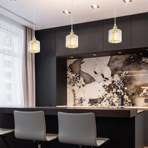 Kiven Crystal J Track Pendant Lights with Remote Control 3 Pack