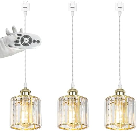 Kiven Crystal J Track Pendant Lights with Remote Control 3 Pack