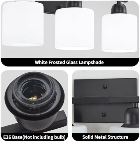 FAISHILAN 3-Light Black Vanity Light with Clear Glass Shades