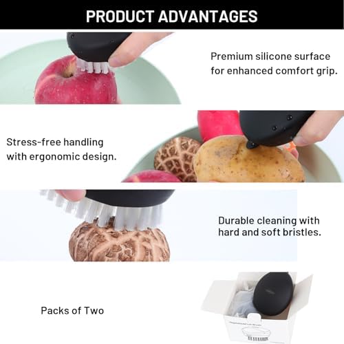 AISHUJIE 2 Pcs Vegetable Brush with Non-Slip Grip
