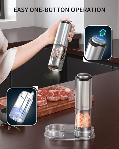 CIRCLE JOY Electric Salt Pepper Grinder Set with Rechargeable Base