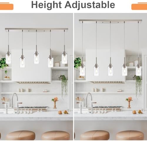 TODOLUZ 5-Light Farmhouse Chandelier with Brushed Nickel and Seeded Glass Shades