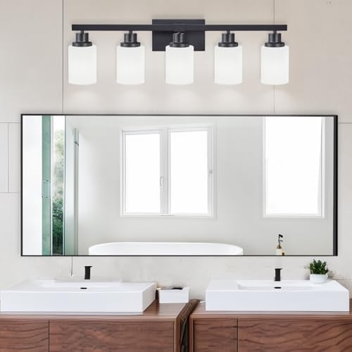 DIKAIDA 5-Light Matte Black Vanity Light Over Mirror