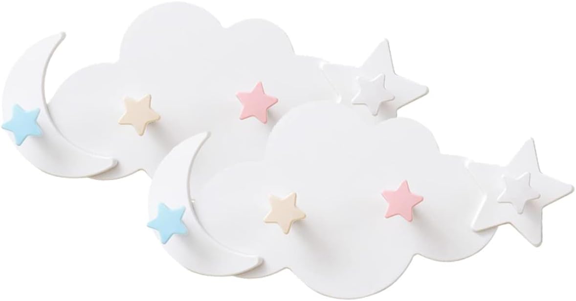 Healifty Adhesive Wall Hooks 2pcs Cloud Moon Star Design