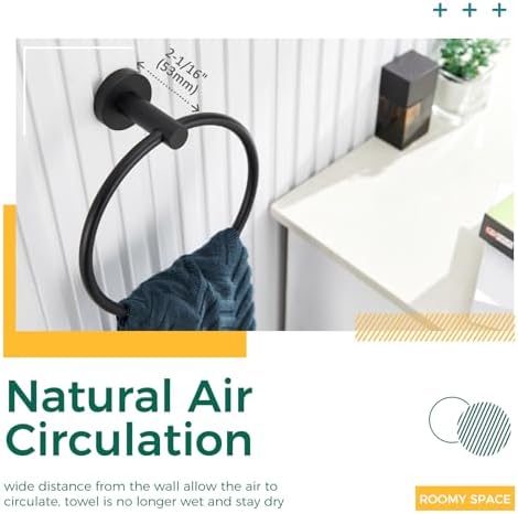 Aomasi Matte Black Towel Ring Durable Stainless Steel Swivel Bath Towel Holder