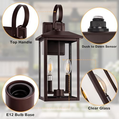 Brilvibera 2-Light Bronze Wall Light with Dusk to Dawn Sensor