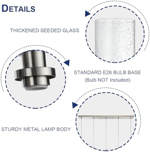 TODOLUZ 5-Light Farmhouse Chandelier with Brushed Nickel and Seeded Glass Shades