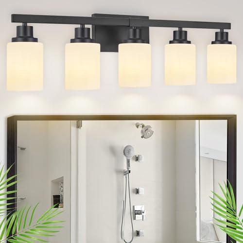 DIKAIDA 5-Light Matte Black Vanity Light Over Mirror