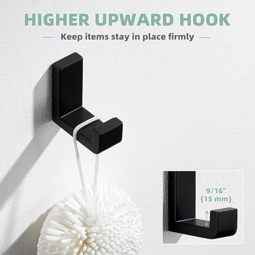 APLusee Robe Towel Hook - Matte Black 304 Stainless Steel L Shape