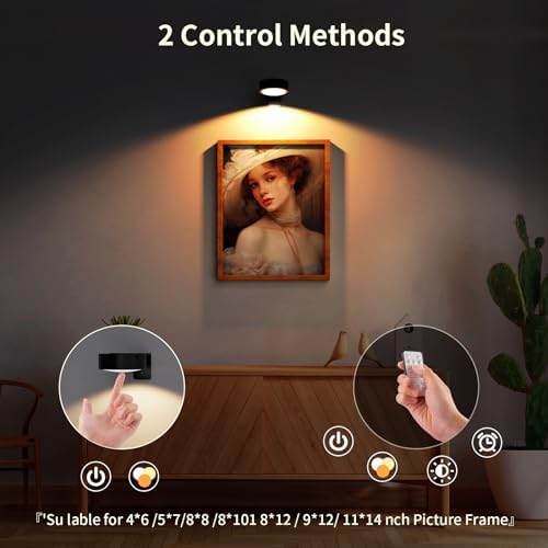 Narotood 3 Pack Rechargeable Picture Lights with Remote Control Timer