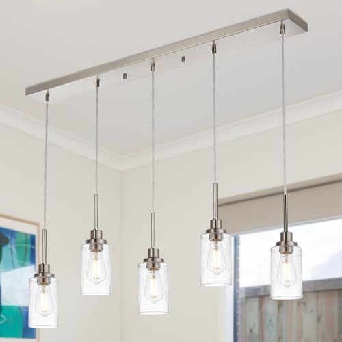 TODOLUZ 5-Light Farmhouse Chandelier with Brushed Nickel and Seeded Glass Shades