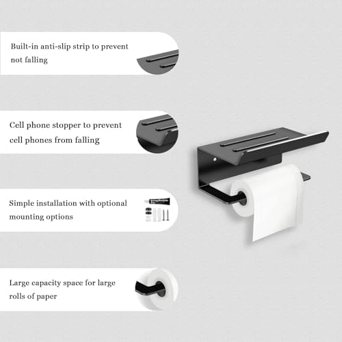 Matte Black Toilet Paper Holder with Bathroom Shelf