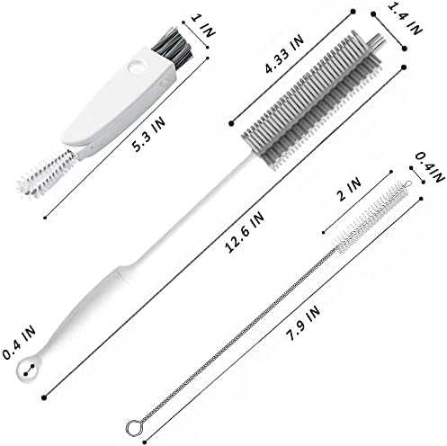 Bottle Cleaning Brush Set 3pcs - Long Handle Silicone Thermos Lid Brushes