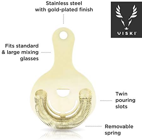 Viski Hawthorne Bar Strainer - Gold Plated Stainless Steel with Handles