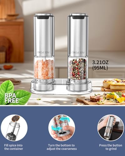CIRCLE JOY Electric Salt Pepper Grinder Set with Rechargeable Base