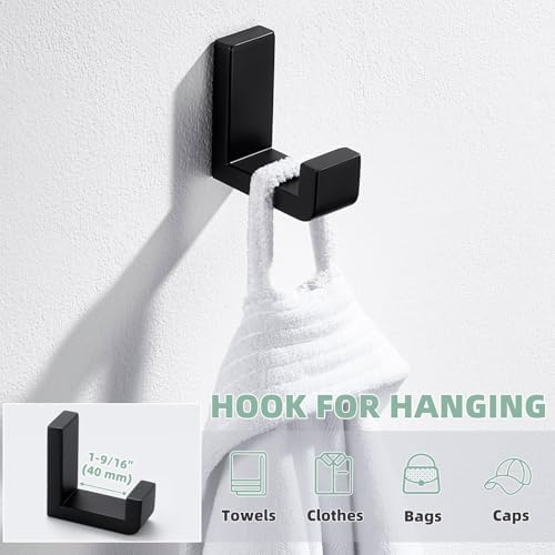 APLusee Robe Towel Hook - Matte Black 304 Stainless Steel L Shape