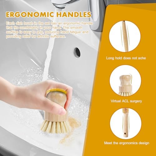 DEBETOOL 6-Piece Bamboo Dish Brush Set