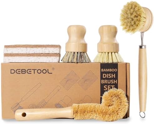 DEBETOOL 6-Piece Bamboo Dish Brush Set