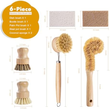 DEBETOOL 6-Piece Bamboo Dish Brush Set