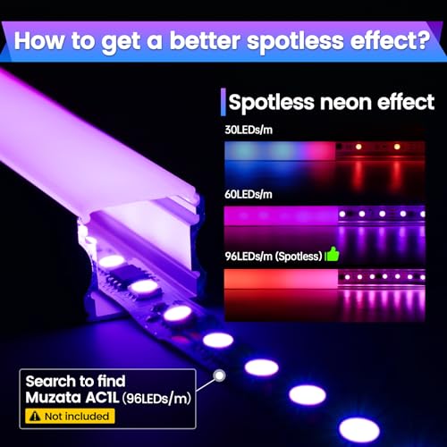 Muzata 164FT RGB LED Strip Light with Milky White Diffuser Cover