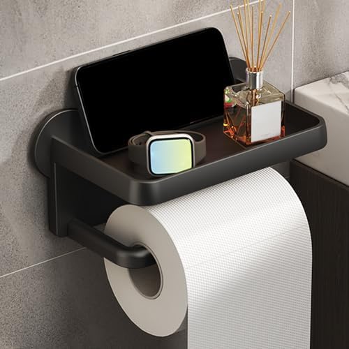 Toilet Paper Holder with Phone Shelf and Storage Rack