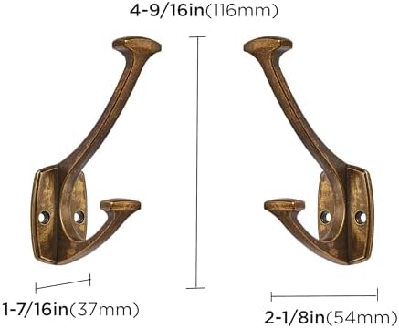 ZAUYX 2 Pack Heavy Duty Antique Brass Wall Hooks