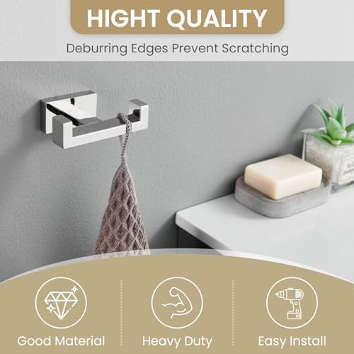 Suyar Double Towel Hook SUS304 Stainless Steel Polished Chrome Wall Mounted