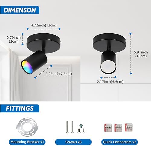 Vloitgol Dimmable Flush Mount Spotlight with 16 Colors