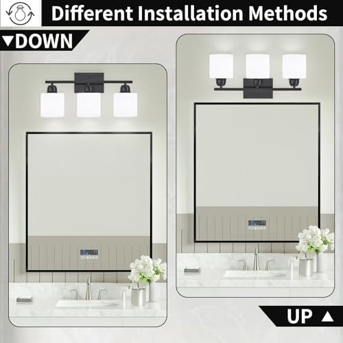 FAISHILAN 3-Light Black Vanity Light with Clear Glass Shades