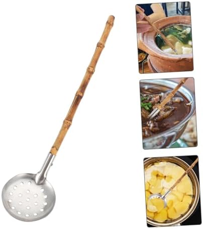 GRIRIW Sturdy Stainless Steel Bamboo Hot Pot Ladle
