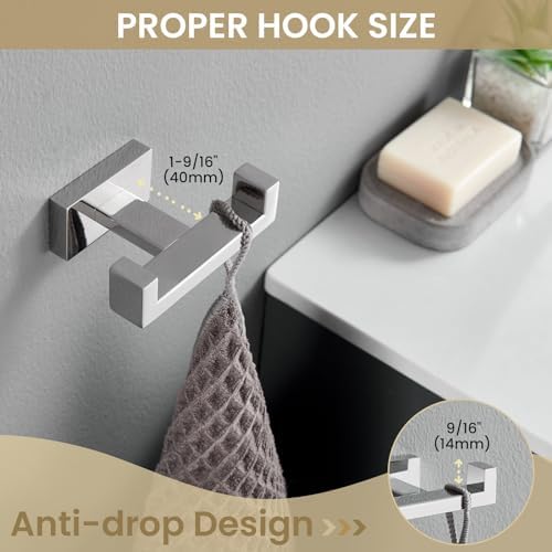 Suyar Double Towel Hook SUS304 Stainless Steel Polished Chrome Wall Mounted