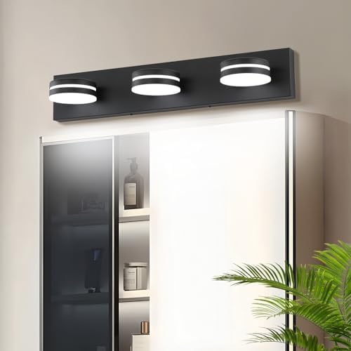 Bicrink 3-Light Matte Black Vanity Light Over Mirror