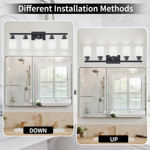 DIKAIDA 5-Light Matte Black Vanity Light Over Mirror