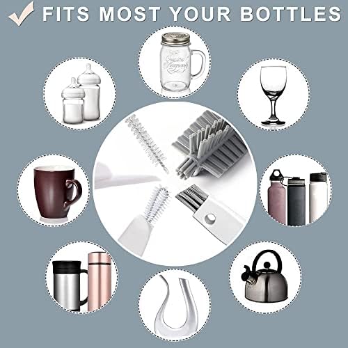 Bottle Cleaning Brush Set 3pcs - Long Handle Silicone Thermos Lid Brushes