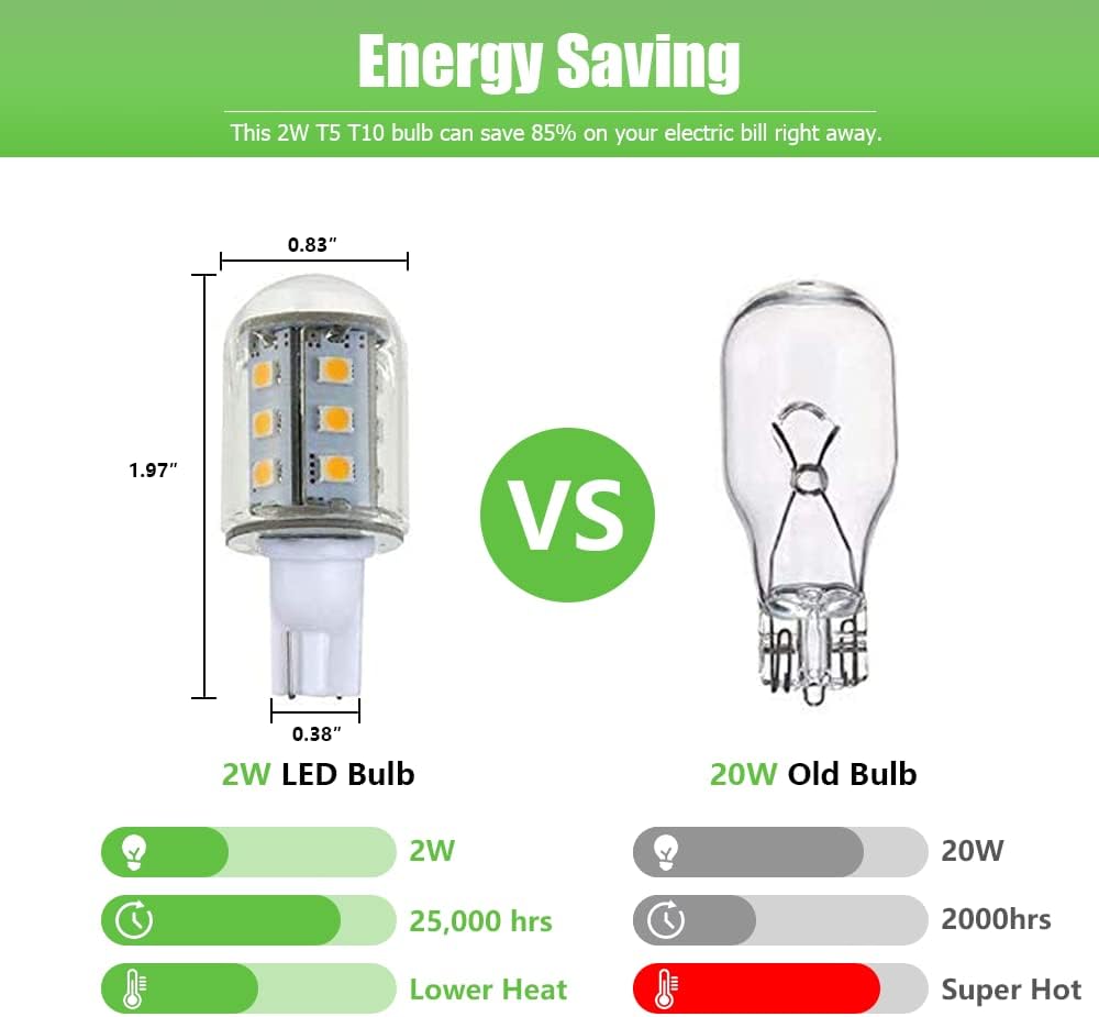 Makergroup T5 T10 LED Bulb 2Watt Cool White 6000K 6pcs