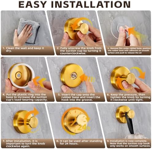 Supopular Reusable Suction Cup Hooks - Heavy Duty 22 Brushed Gold