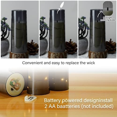 Flameless LED Candles with Timer 5 Pack - Battery Operated Grey